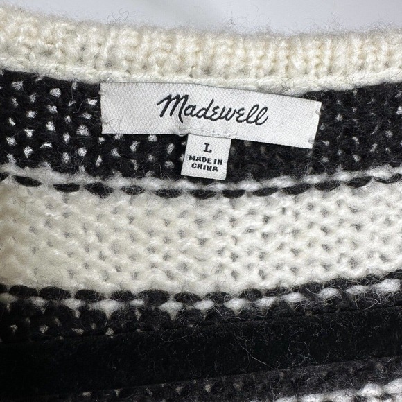 Madewell Striped Alpaca Wool Balloon Sleeve Pullover Sweater Women's B&W Size L - Picture 5 of 6